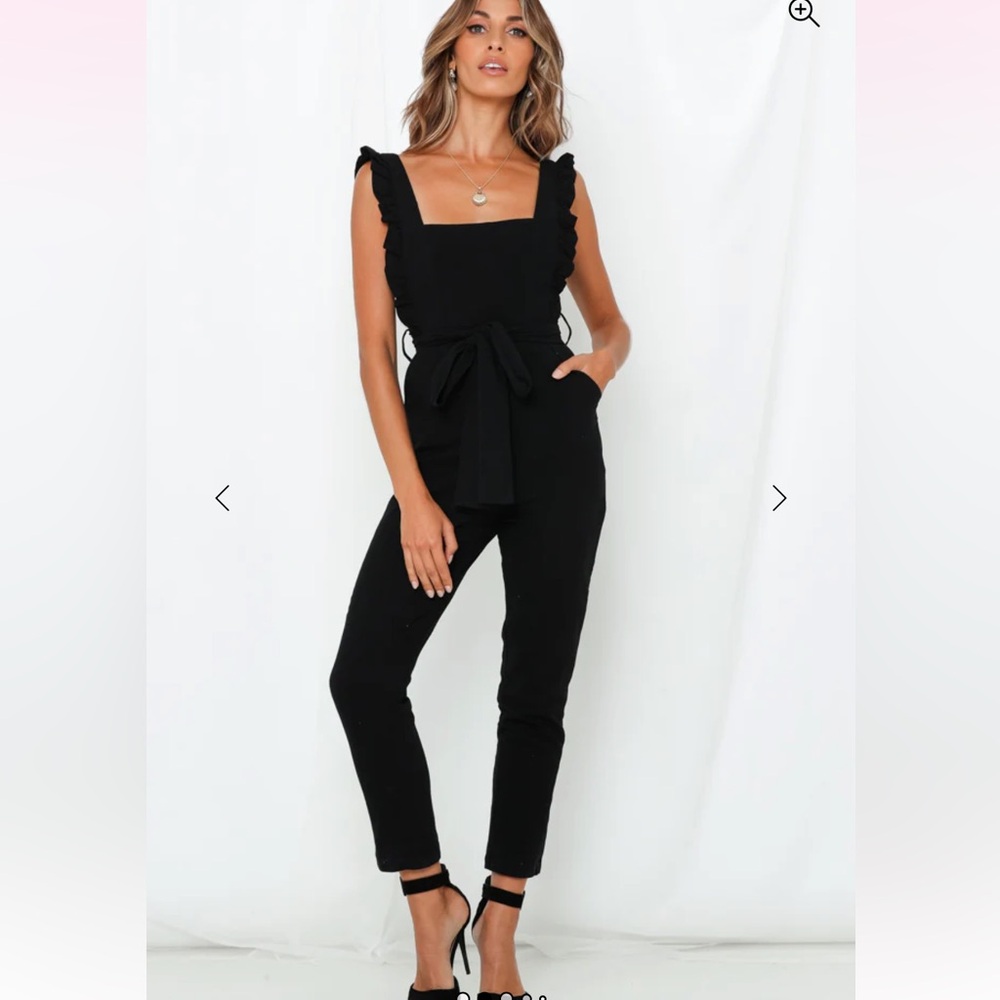 Hello Molly Black Ruffle Strap Tie Waist Jumpsuit
